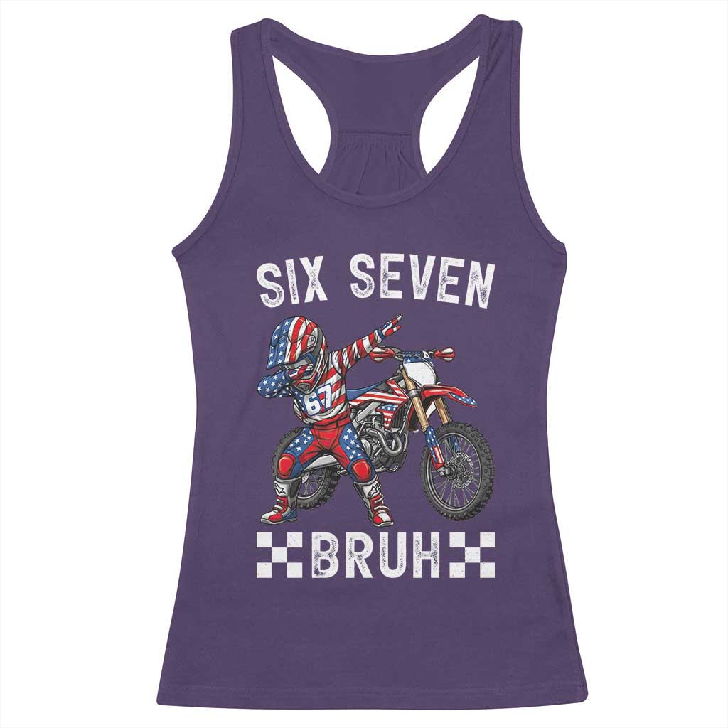 67 Bruh Meme Racerback Tank Top Funny Six Seven Dirt Bike Patriotic American Flag - Wonder Print Shop