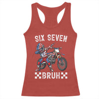67 Bruh Meme Racerback Tank Top Funny Six Seven Dirt Bike Patriotic American Flag - Wonder Print Shop