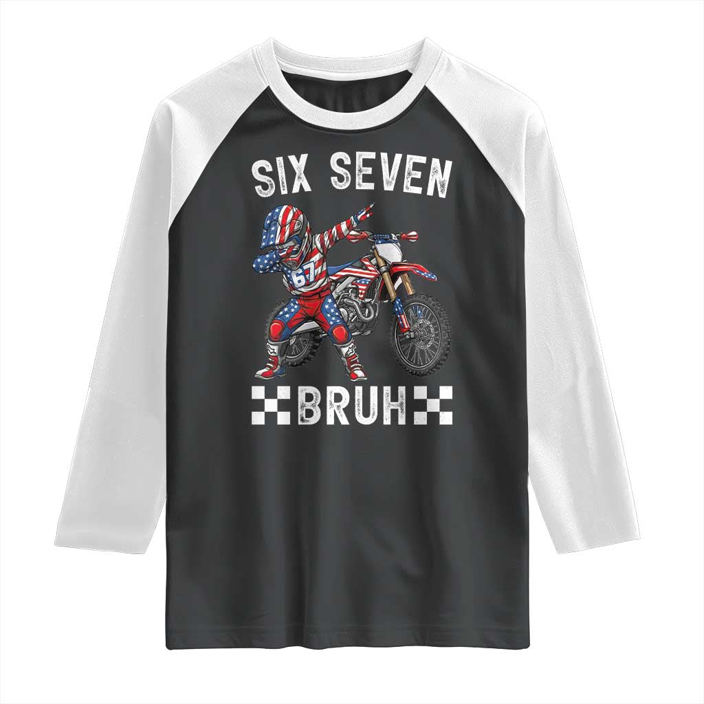 67 Bruh Meme Raglan Shirt Funny Six Seven Dirt Bike Patriotic American Flag - Wonder Print Shop