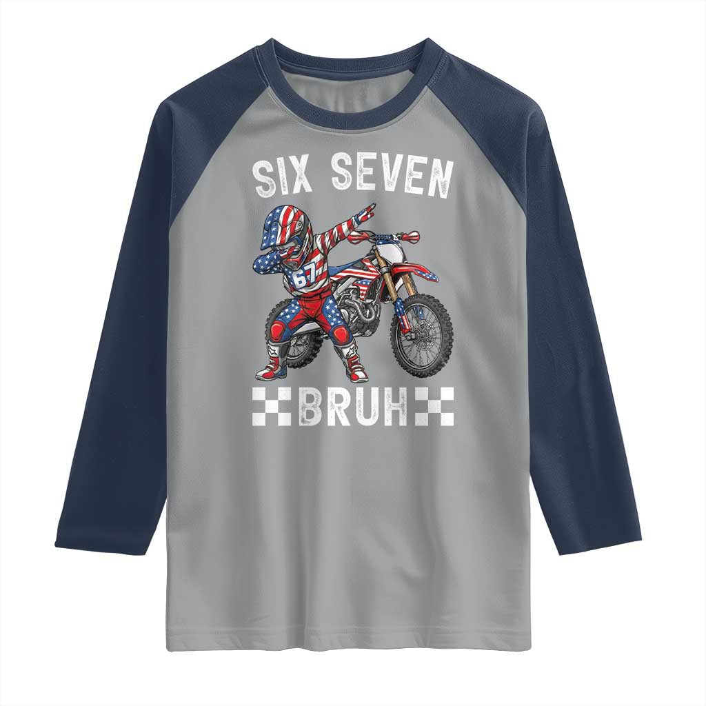 67 Bruh Meme Raglan Shirt Funny Six Seven Dirt Bike Patriotic American Flag - Wonder Print Shop