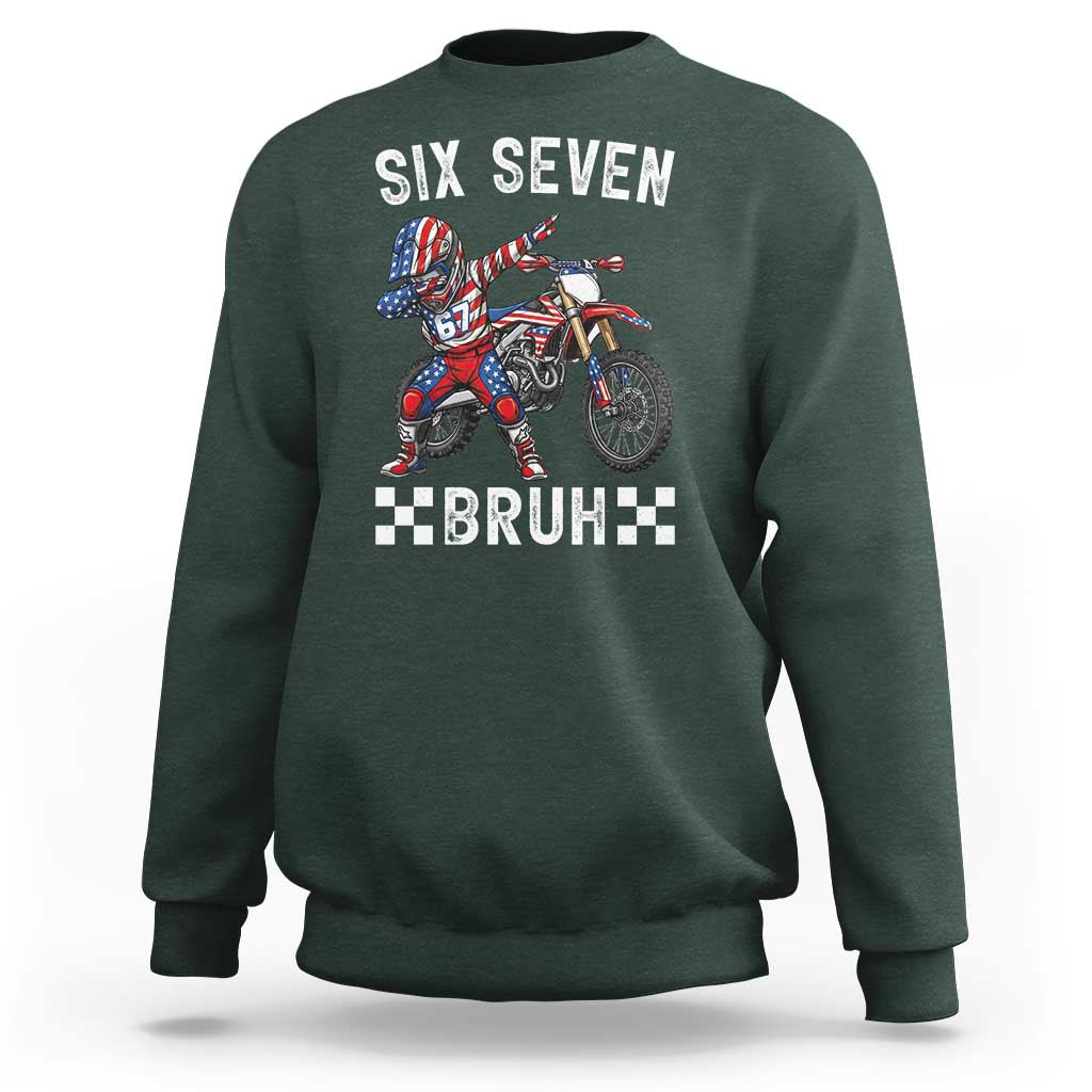 67 Bruh Meme Sweatshirt Funny Six Seven Dirt Bike Patriotic American Flag - Wonder Print Shop