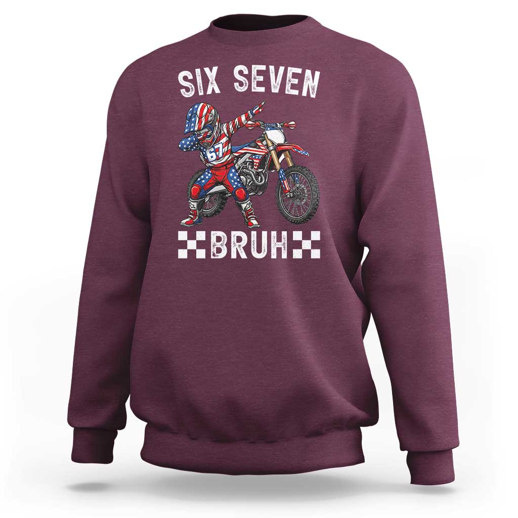 67 Bruh Meme Sweatshirt Funny Six Seven Dirt Bike Patriotic American Flag - Wonder Print Shop
