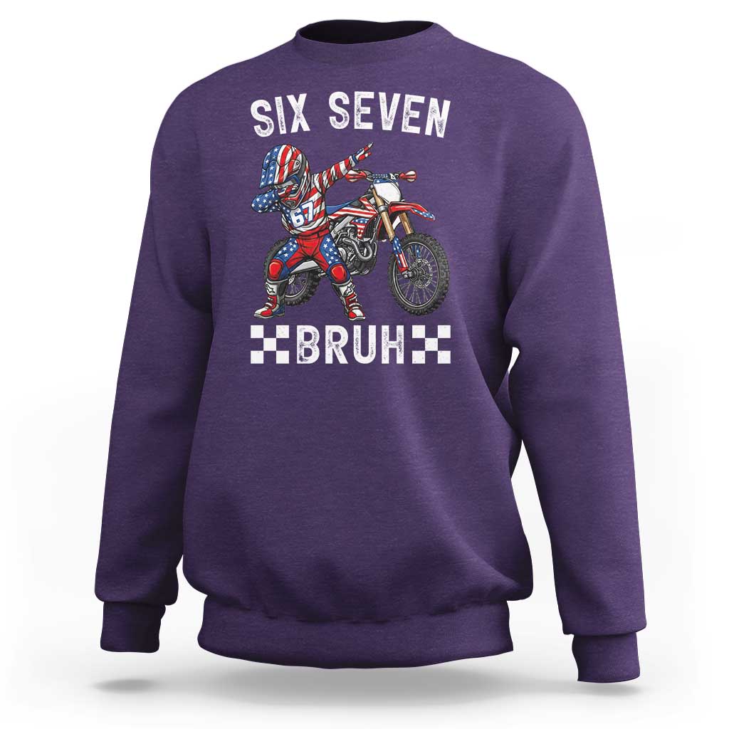 67 Bruh Meme Sweatshirt Funny Six Seven Dirt Bike Patriotic American Flag - Wonder Print Shop