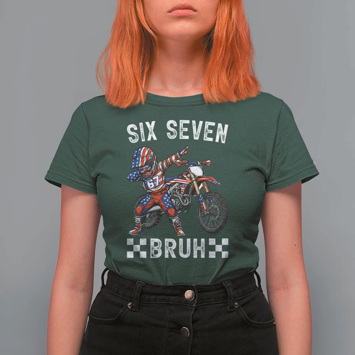 67 Bruh Meme T Shirt For Women Funny Six Seven Dirt Bike Patriotic American Flag - Wonder Print Shop