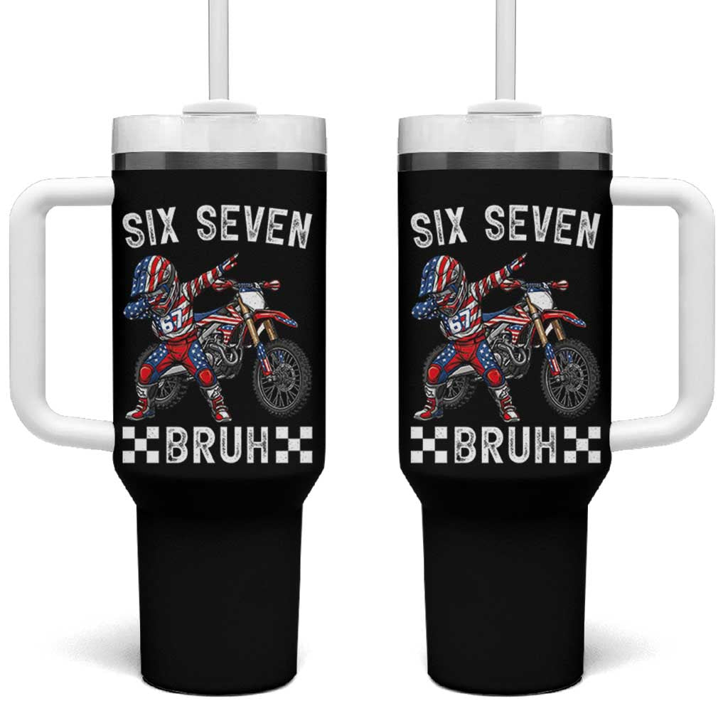 67 Bruh Meme Tumbler With Handle Funny Six Seven Dirt Bike Patriotic American Flag - Wonder Print Shop