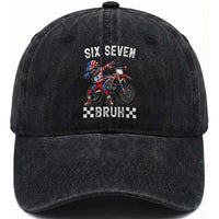 67 Bruh Meme Washed Cotton Baseball Cap Funny Six Seven Dirt Bike Patriotic American Flag