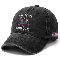 67 Bruh Meme Washed Cotton Baseball Cap Funny Six Seven Dirt Bike Patriotic American Flag