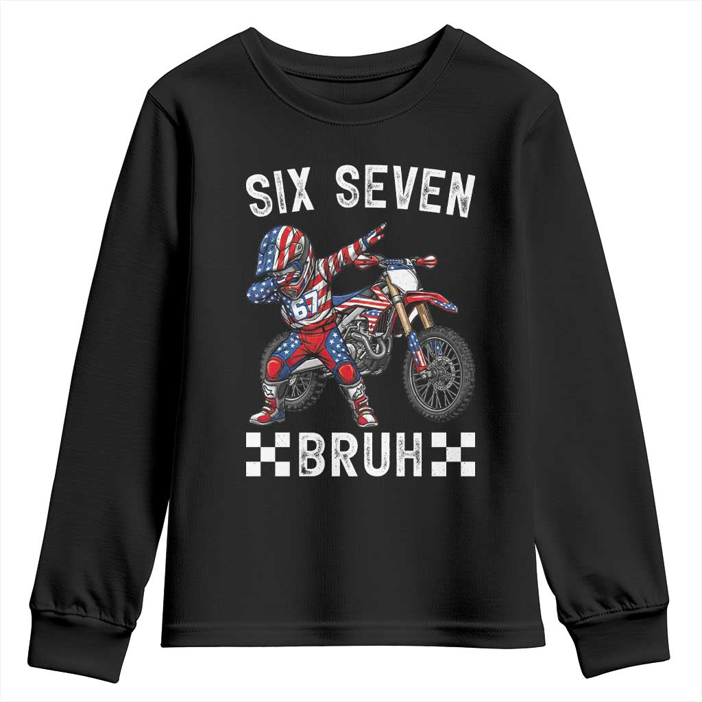 67 Bruh Meme Youth Sweatshirt Funny Six Seven Dirt Bike Patriotic American Flag - Wonder Print Shop
