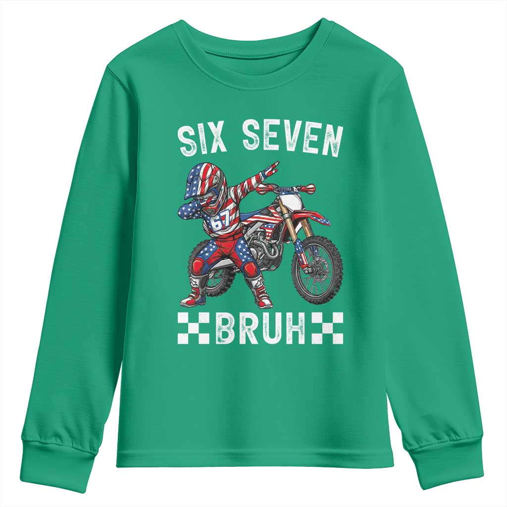 67 Bruh Meme Youth Sweatshirt Funny Six Seven Dirt Bike Patriotic American Flag - Wonder Print Shop