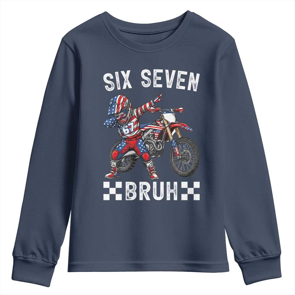 67 Bruh Meme Youth Sweatshirt Funny Six Seven Dirt Bike Patriotic American Flag - Wonder Print Shop