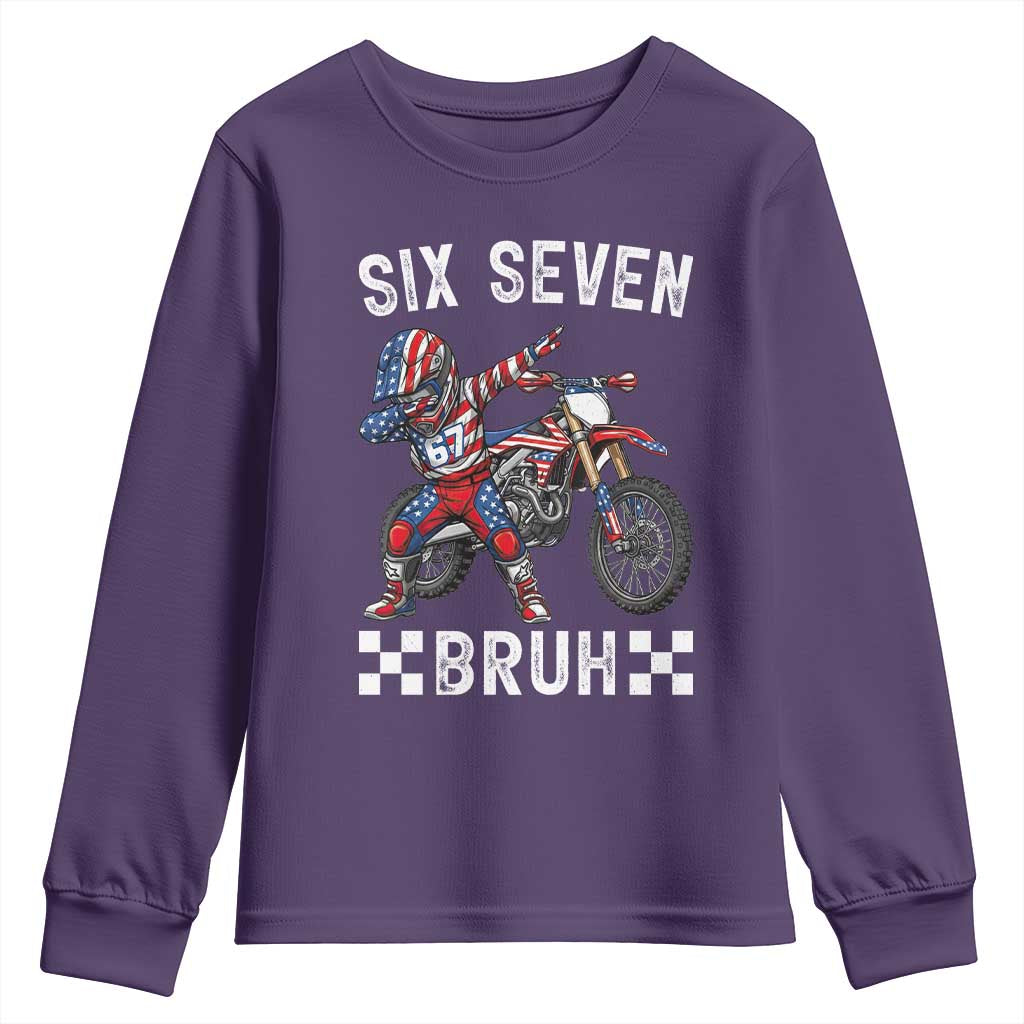 67 Bruh Meme Youth Sweatshirt Funny Six Seven Dirt Bike Patriotic American Flag - Wonder Print Shop