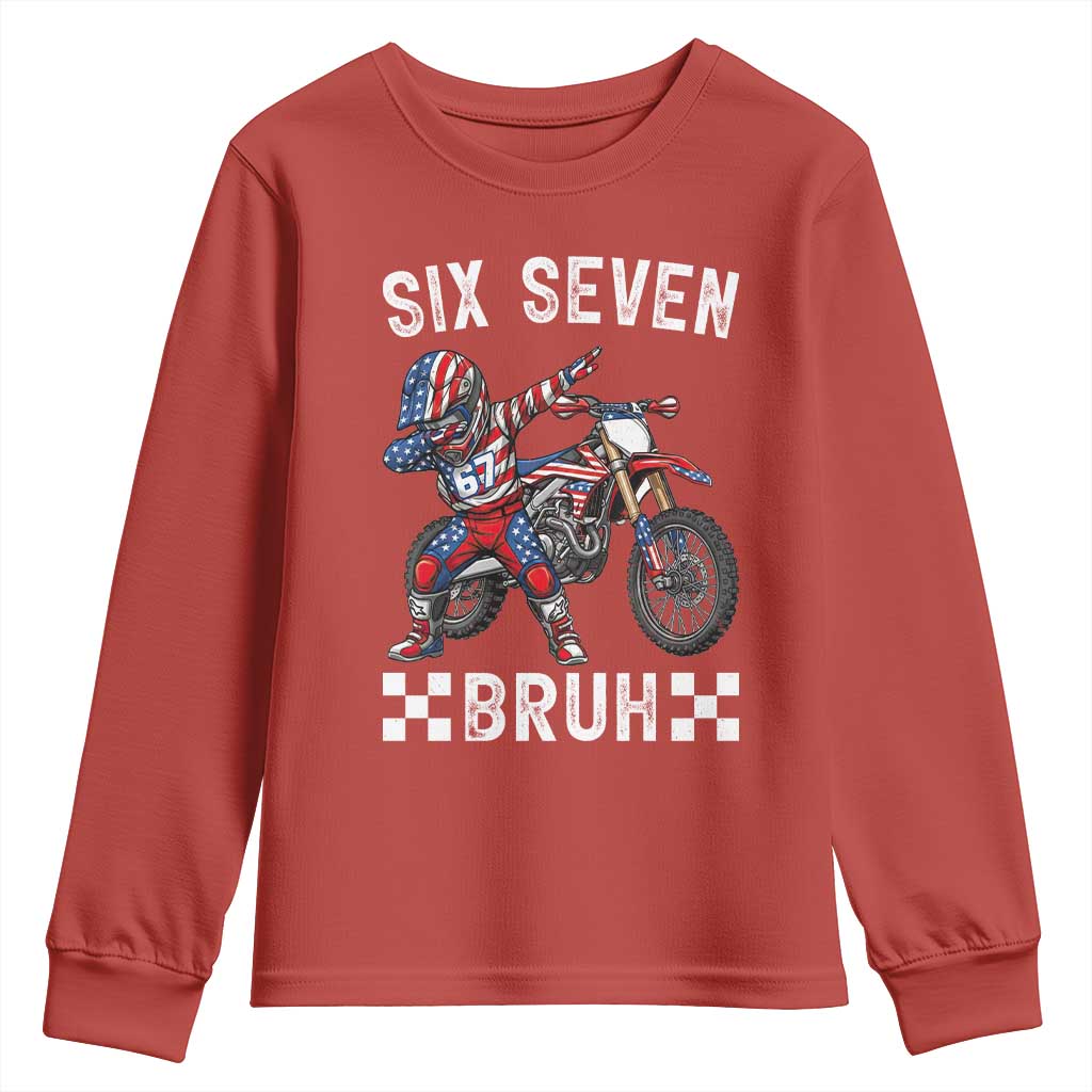 67 Bruh Meme Youth Sweatshirt Funny Six Seven Dirt Bike Patriotic American Flag - Wonder Print Shop