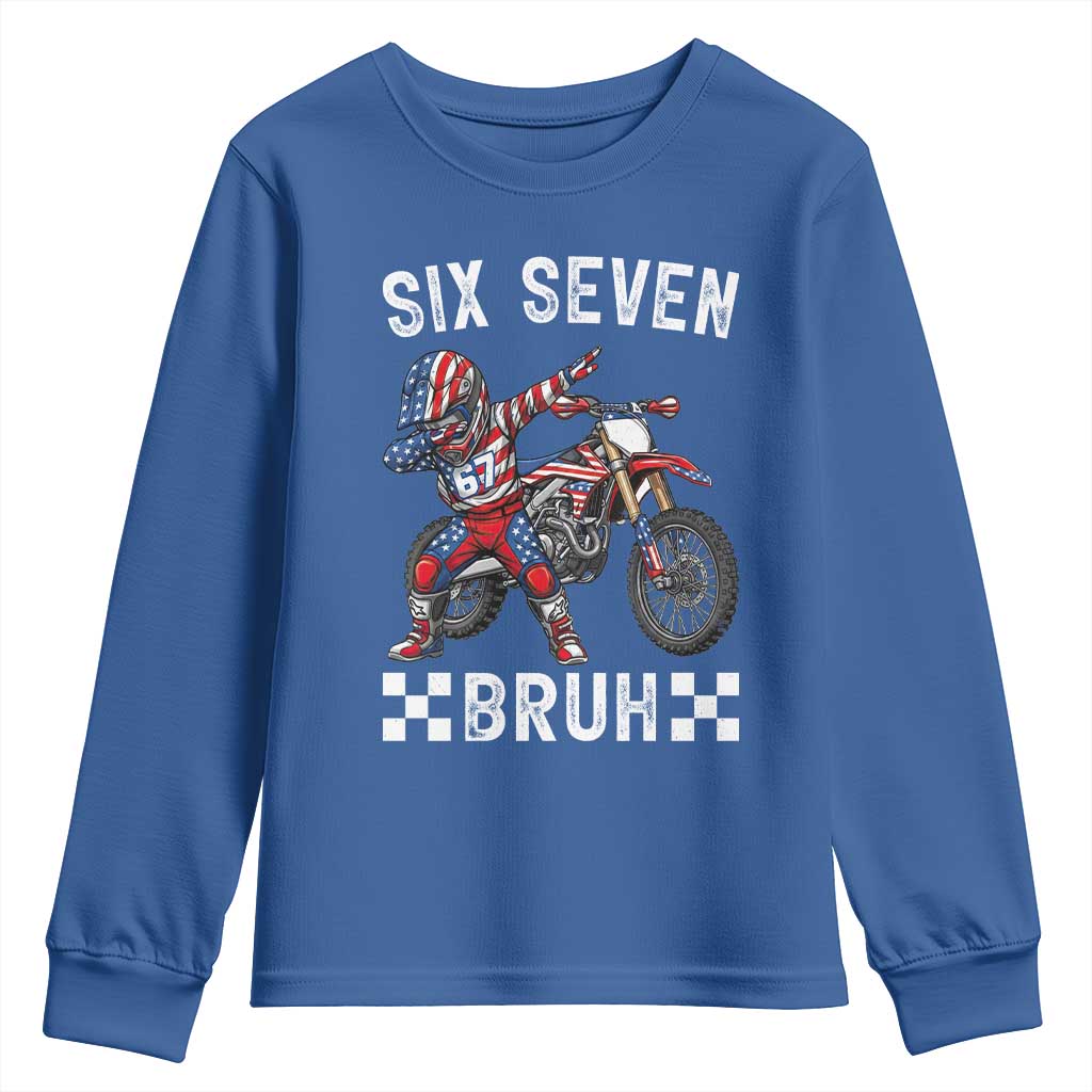 67 Bruh Meme Youth Sweatshirt Funny Six Seven Dirt Bike Patriotic American Flag - Wonder Print Shop