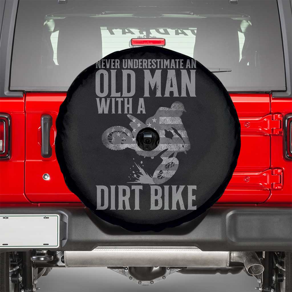 Funny Dirt Bike Motocross Spare Tire Cover Never Underestimate An Old Man With A Dirt Bike Motocross - Wonder Print Shop