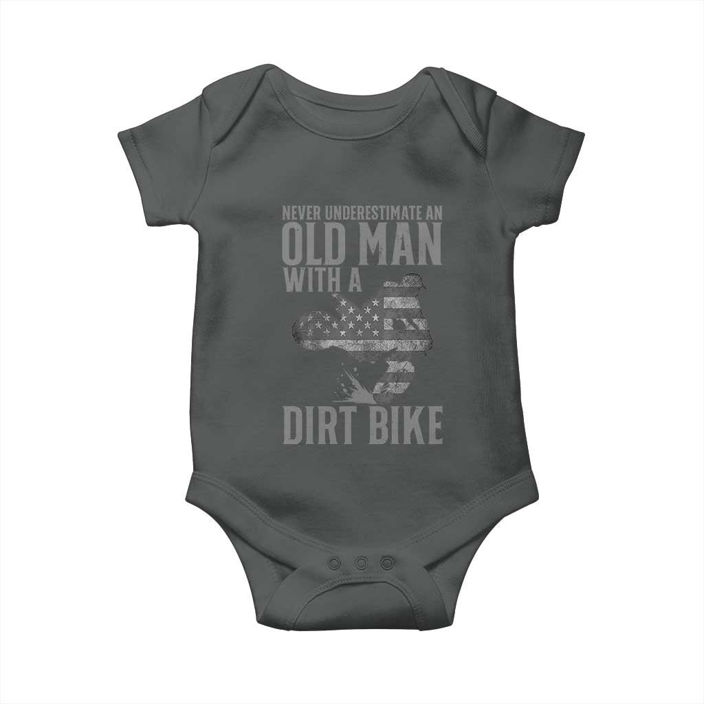 Funny Dirt Bike Motocross Baby Onesie Never Underestimate An Old Man With A Dirt Bike Motocross - Wonder Print Shop
