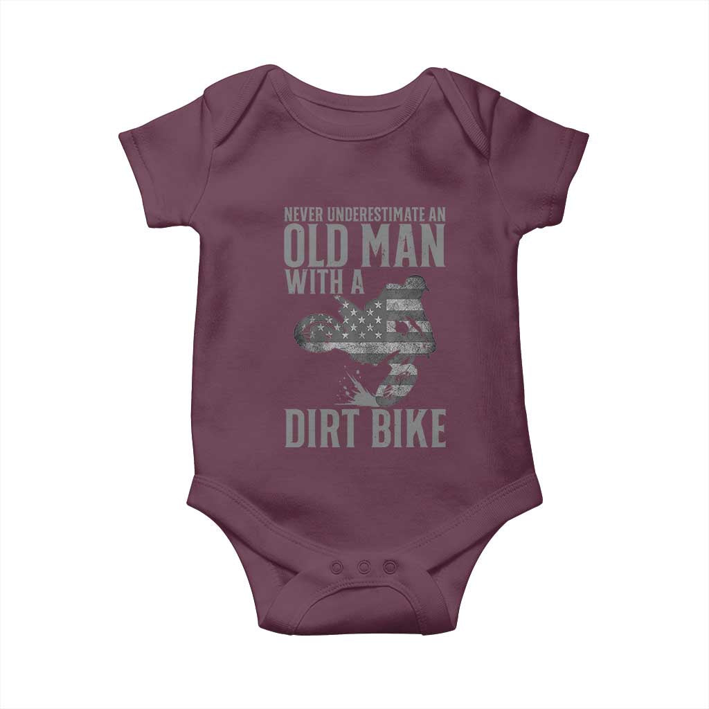 Funny Dirt Bike Motocross Baby Onesie Never Underestimate An Old Man With A Dirt Bike Motocross - Wonder Print Shop