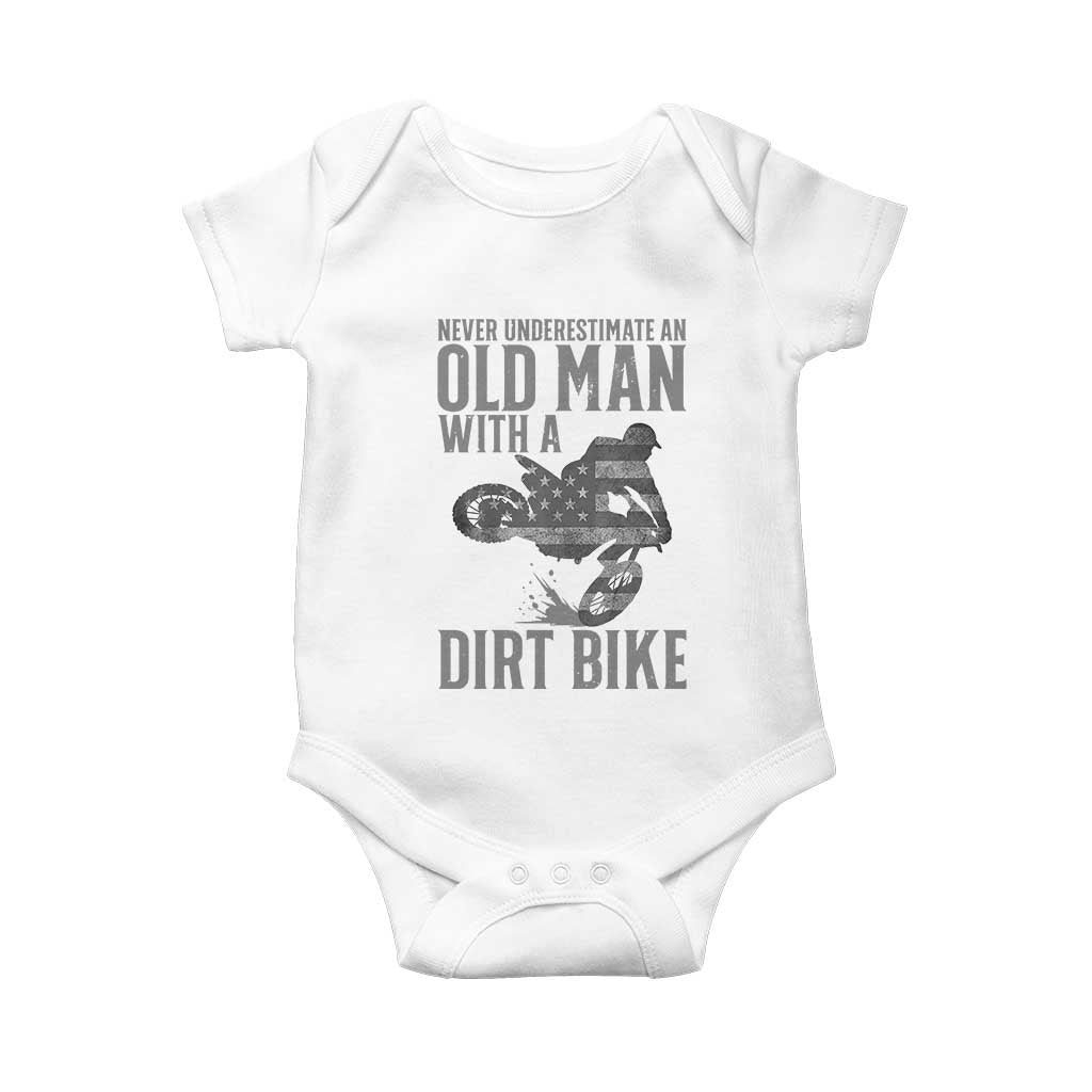 Funny Dirt Bike Motocross Baby Onesie Never Underestimate An Old Man With A Dirt Bike Motocross - Wonder Print Shop