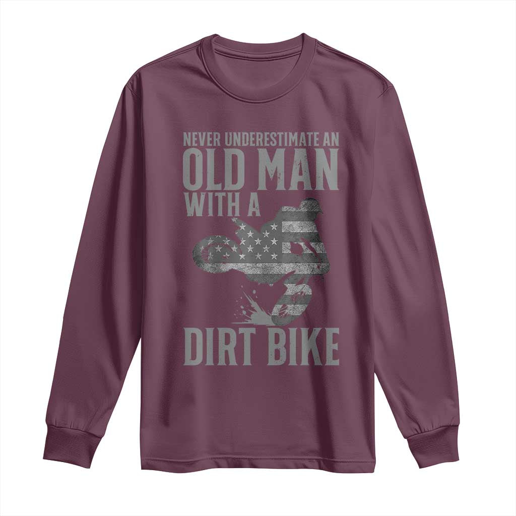 Funny Dirt Bike Motocross Long Sleeve Shirt Never Underestimate An Old Man With A Dirt Bike Motocross - Wonder Print Shop