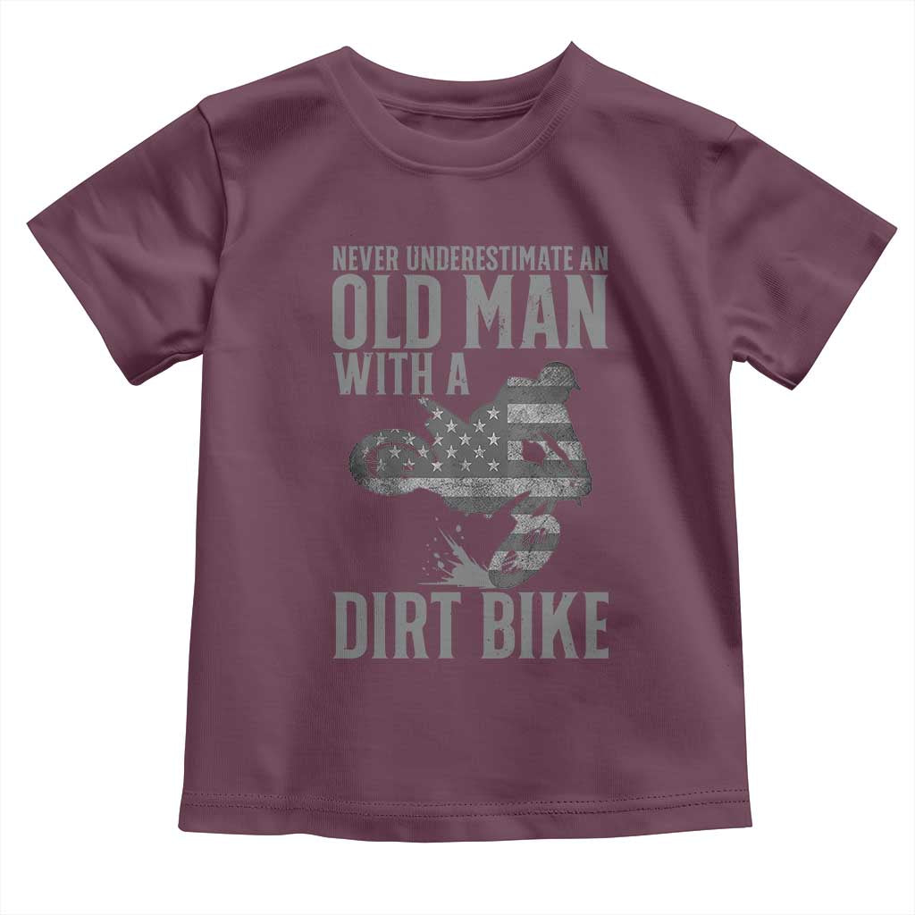 Funny Dirt Bike Motocross Toddler T Shirt Never Underestimate An Old Man With A Dirt Bike Motocross - Wonder Print Shop