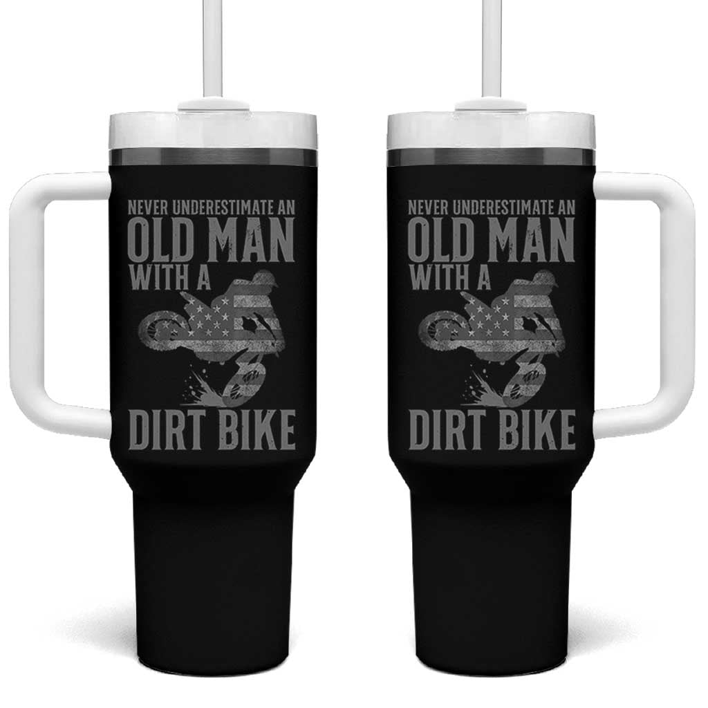 Funny Dirt Bike Motocross Tumbler With Handle Never Underestimate An Old Man With A Dirt Bike Motocross - Wonder Print Shop