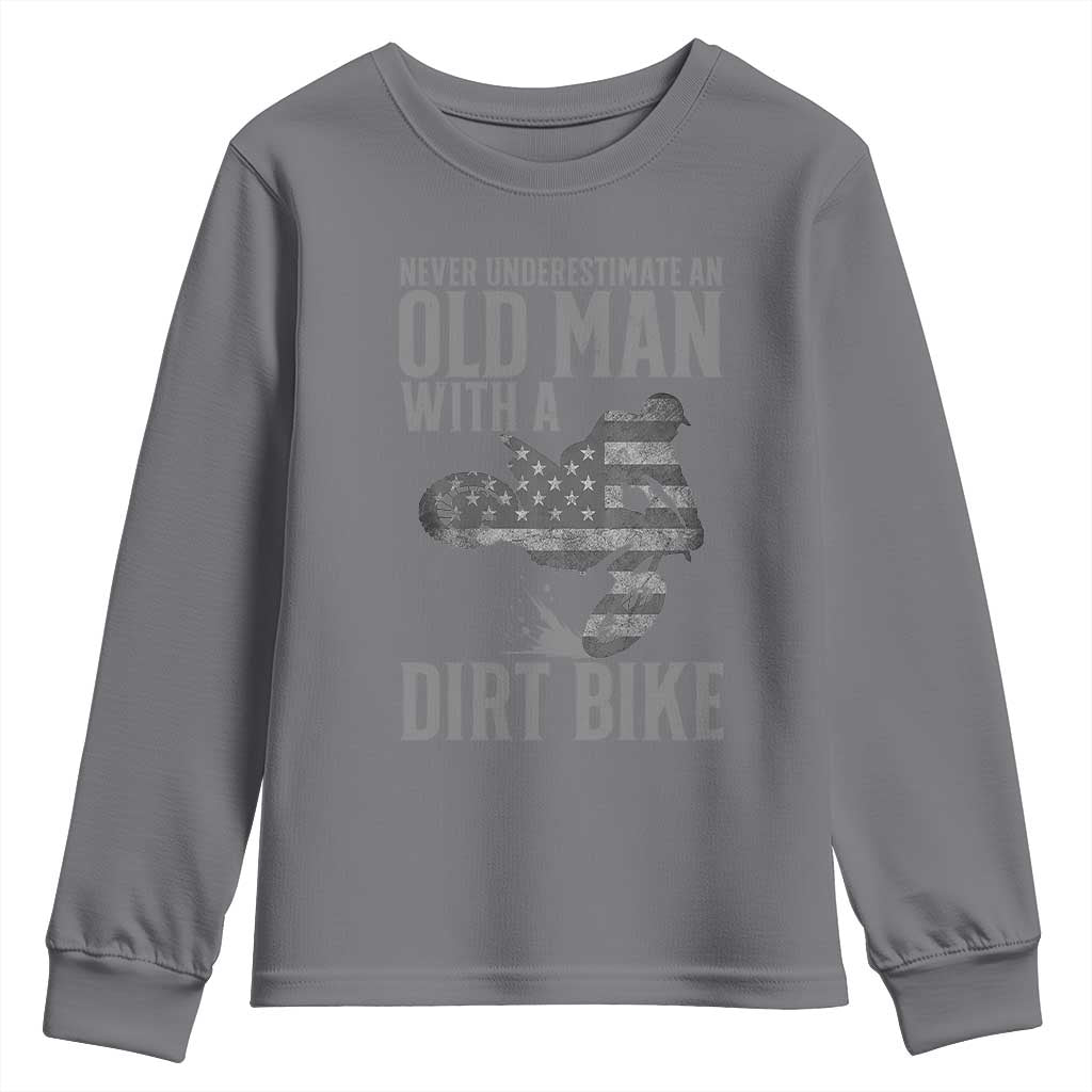 Funny Dirt Bike Motocross Youth Sweatshirt Never Underestimate An Old Man With A Dirt Bike Motocross - Wonder Print Shop