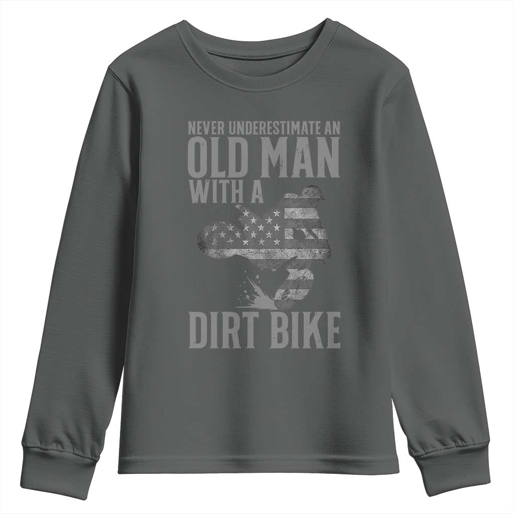 Funny Dirt Bike Motocross Youth Sweatshirt Never Underestimate An Old Man With A Dirt Bike Motocross - Wonder Print Shop