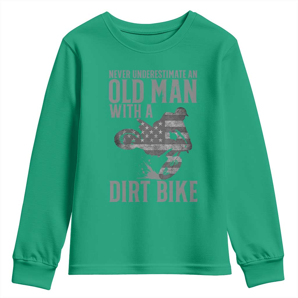 Funny Dirt Bike Motocross Youth Sweatshirt Never Underestimate An Old Man With A Dirt Bike Motocross - Wonder Print Shop