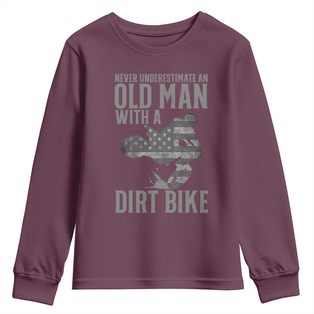 Funny Dirt Bike Motocross Youth Sweatshirt Never Underestimate An Old Man With A Dirt Bike Motocross - Wonder Print Shop