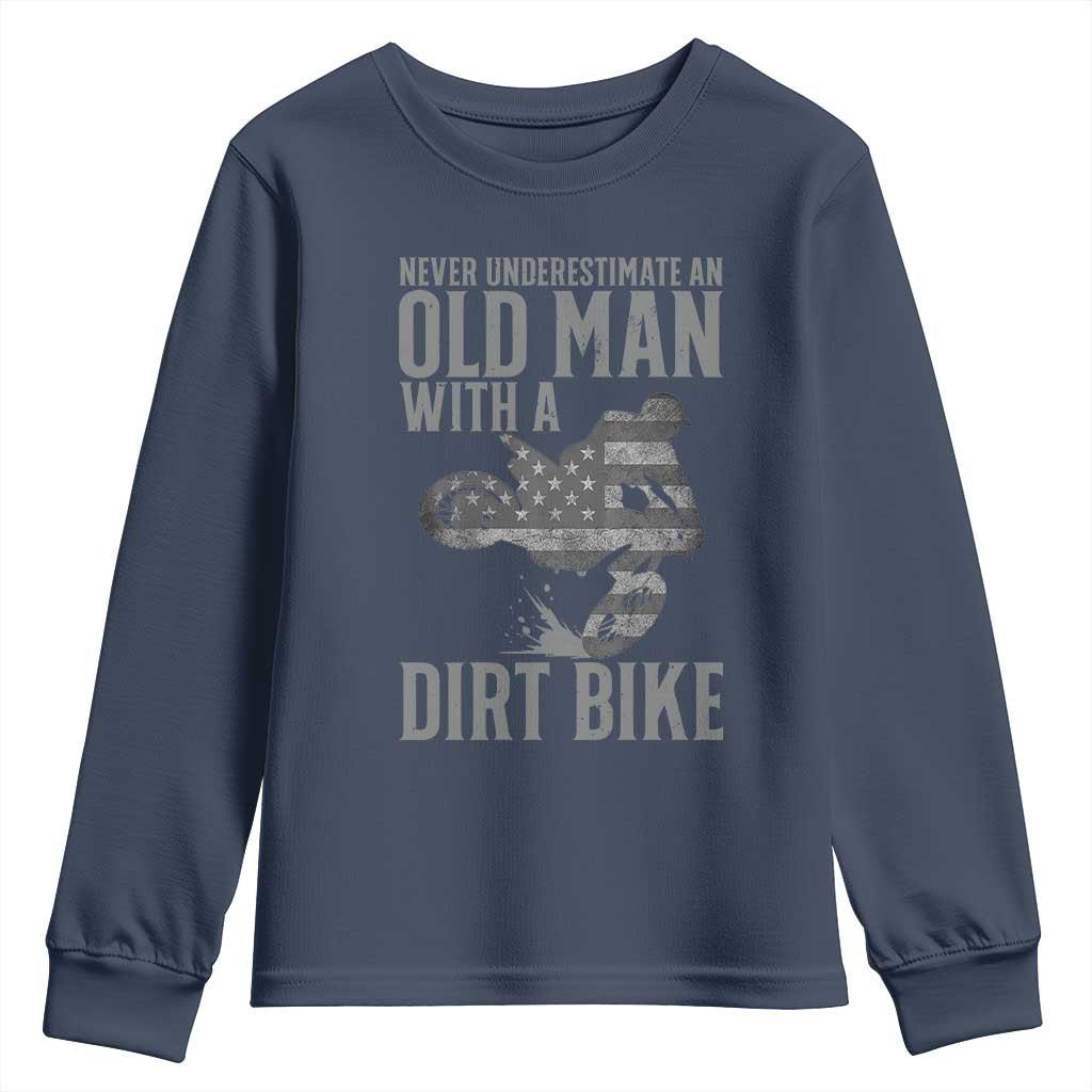Funny Dirt Bike Motocross Youth Sweatshirt Never Underestimate An Old Man With A Dirt Bike Motocross - Wonder Print Shop