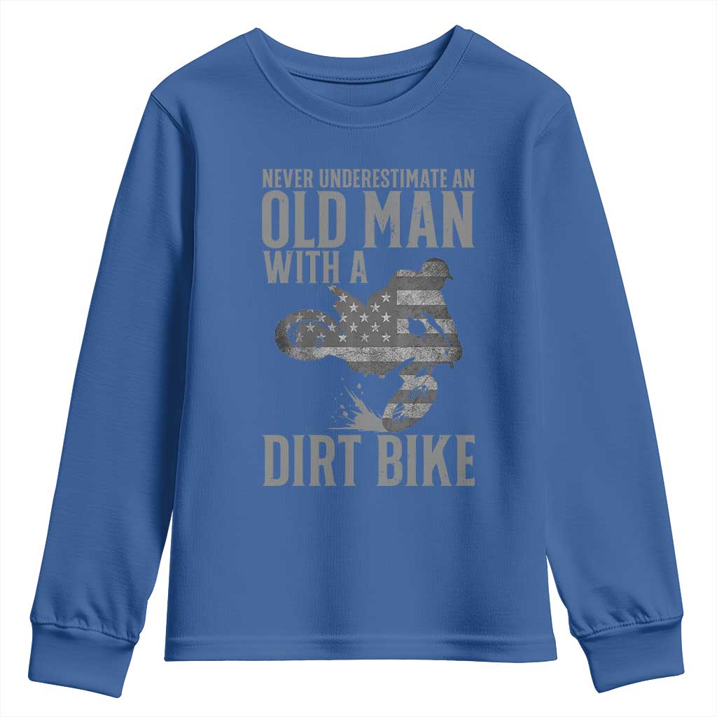 Funny Dirt Bike Motocross Youth Sweatshirt Never Underestimate An Old Man With A Dirt Bike Motocross - Wonder Print Shop