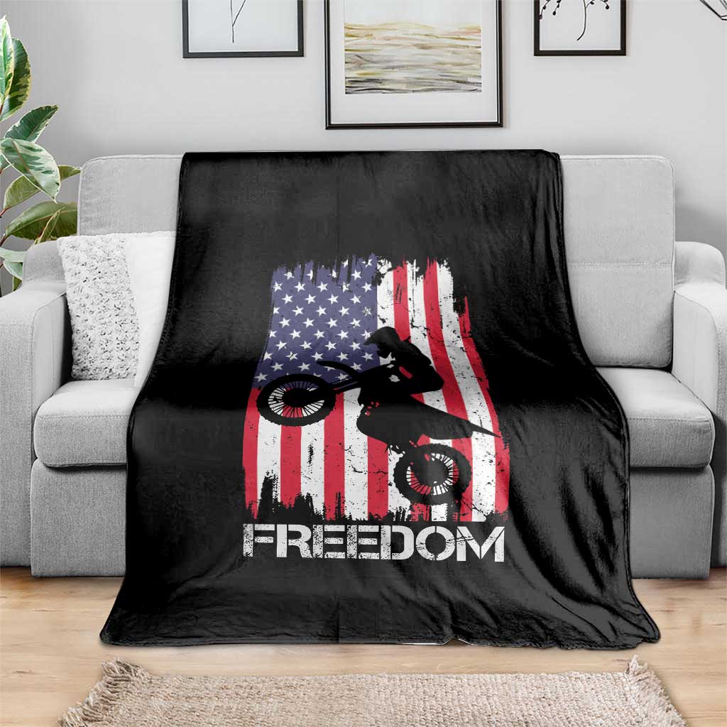 Freedom Motocross Dirt Bike Throw Blanket Patriotic American Flag - Wonder Print Shop