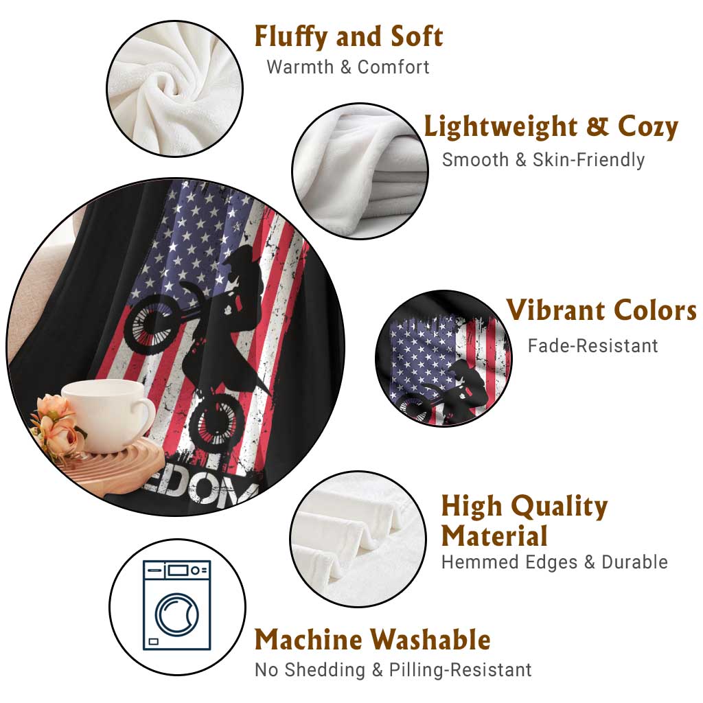 Freedom Motocross Dirt Bike Throw Blanket Patriotic American Flag - Wonder Print Shop