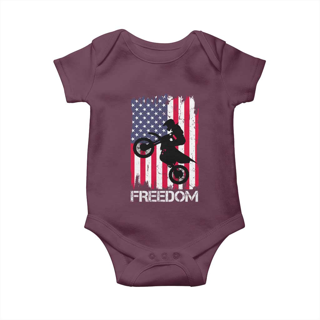 Freedom Motocross Dirt Bike Baby Onesie Patriotic American Flag - Wonder Print Shop