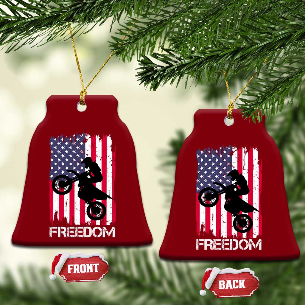 Freedom Motocross Dirt Bike Ceramic Ornament Patriotic American Flag - Wonder Print Shop