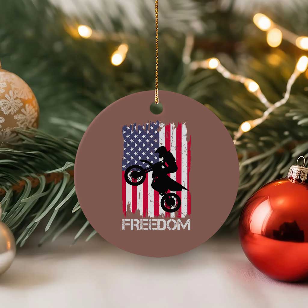 Freedom Motocross Dirt Bike Ceramic Ornament Patriotic American Flag - Wonder Print Shop