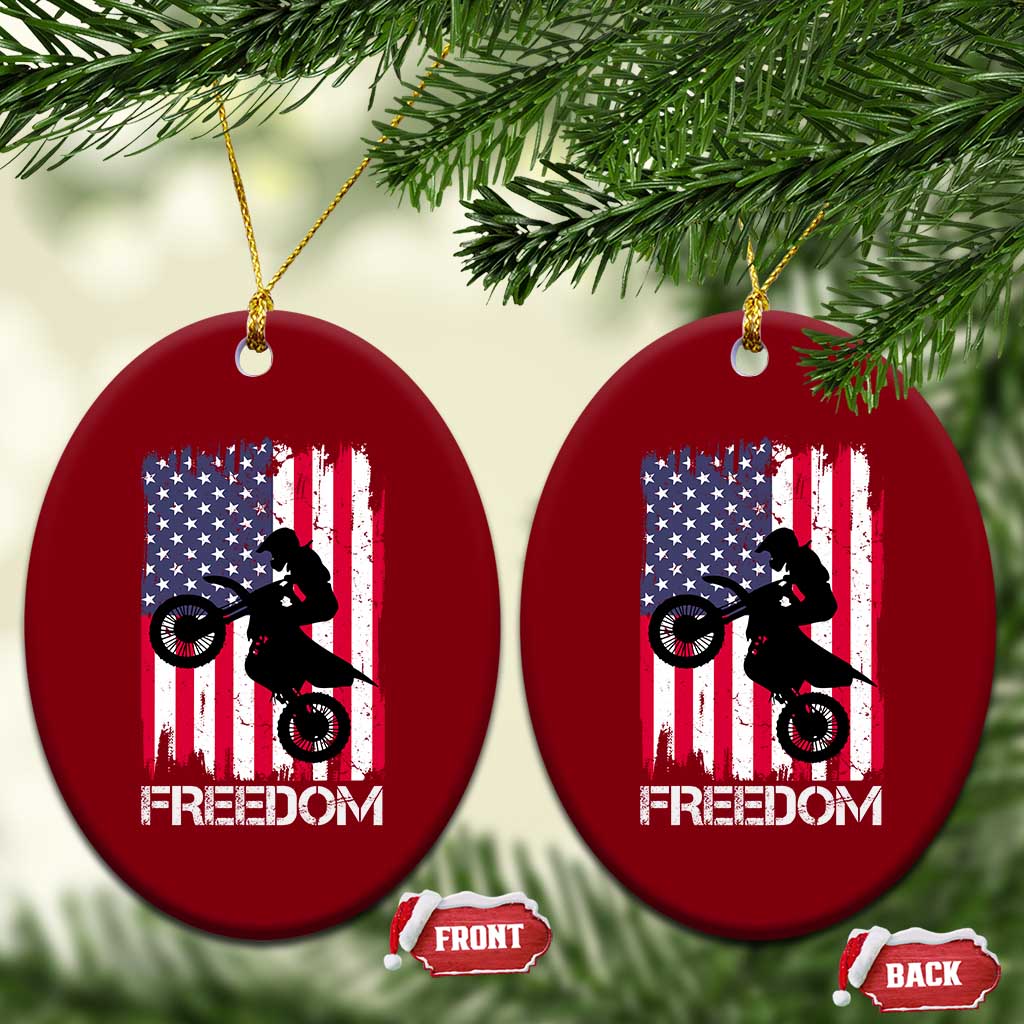 Freedom Motocross Dirt Bike Ceramic Ornament Patriotic American Flag - Wonder Print Shop