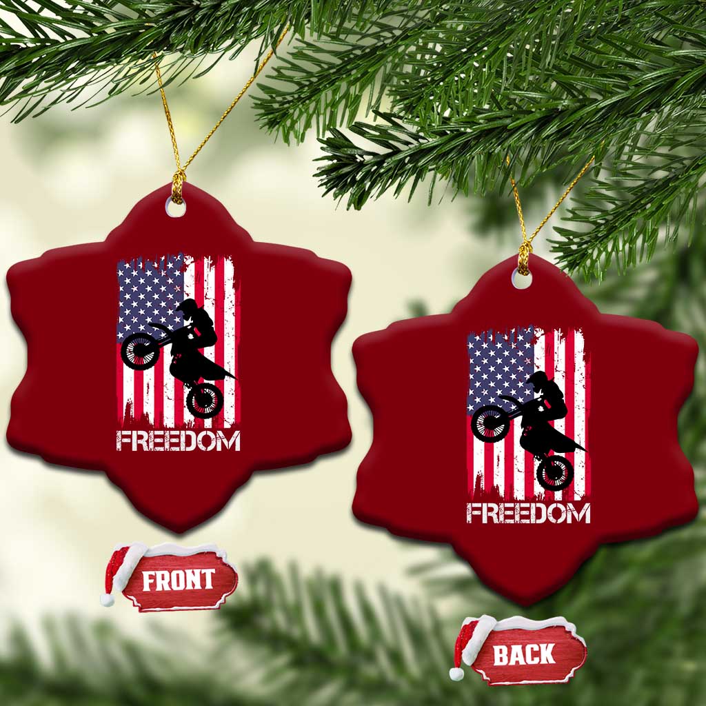 Freedom Motocross Dirt Bike Ceramic Ornament Patriotic American Flag - Wonder Print Shop
