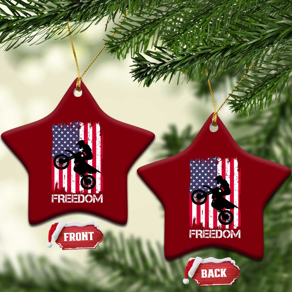Freedom Motocross Dirt Bike Ceramic Ornament Patriotic American Flag - Wonder Print Shop