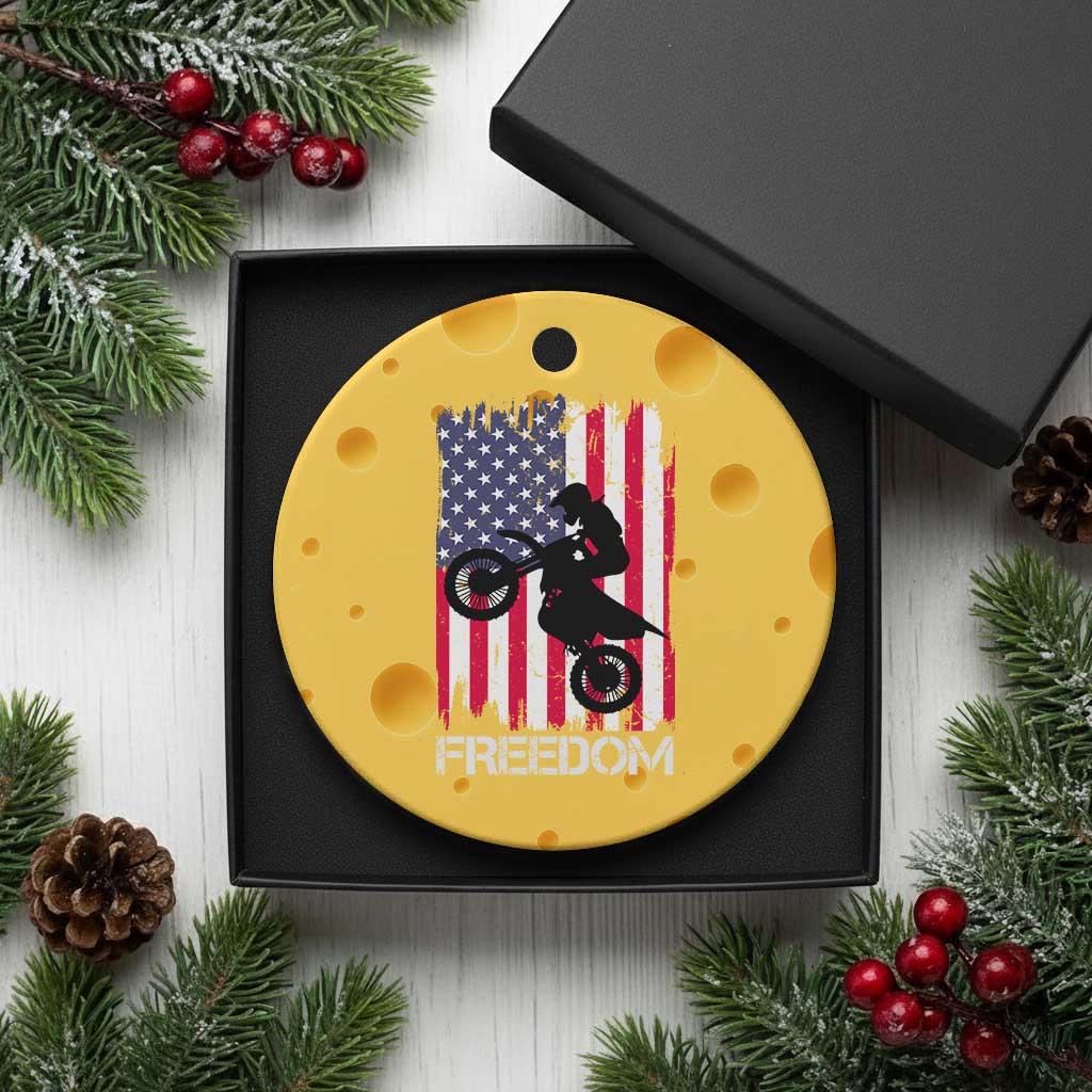 Freedom Motocross Dirt Bike Ceramic Ornament Patriotic American Flag - Wonder Print Shop