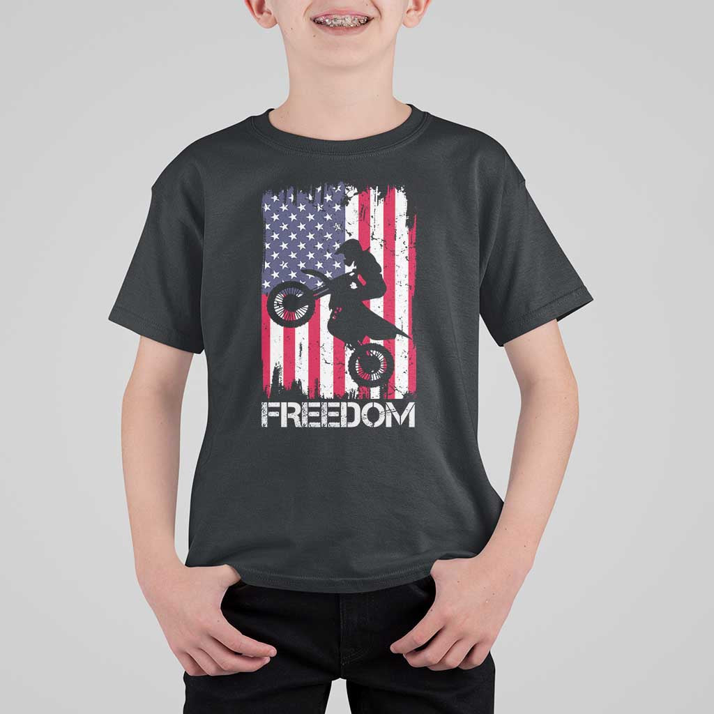 Freedom Motocross Dirt Bike T Shirt For Kid Patriotic American Flag - Wonder Print Shop