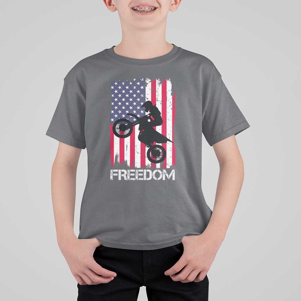 Freedom Motocross Dirt Bike T Shirt For Kid Patriotic American Flag - Wonder Print Shop