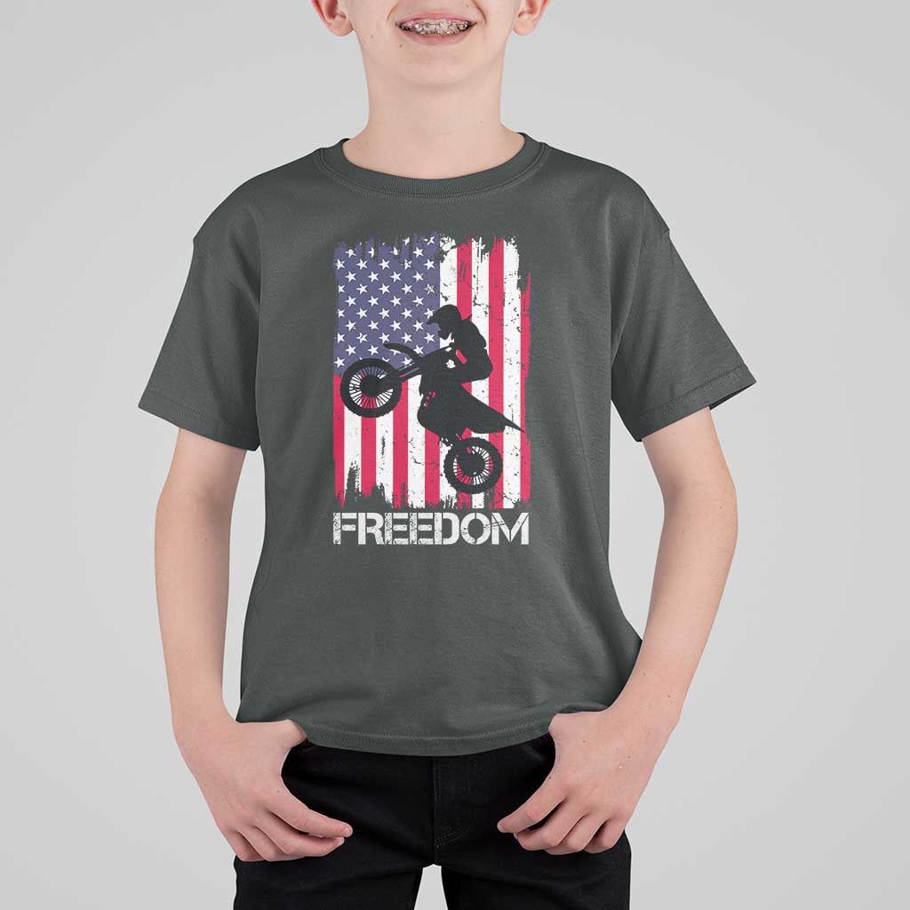Freedom Motocross Dirt Bike T Shirt For Kid Patriotic American Flag - Wonder Print Shop