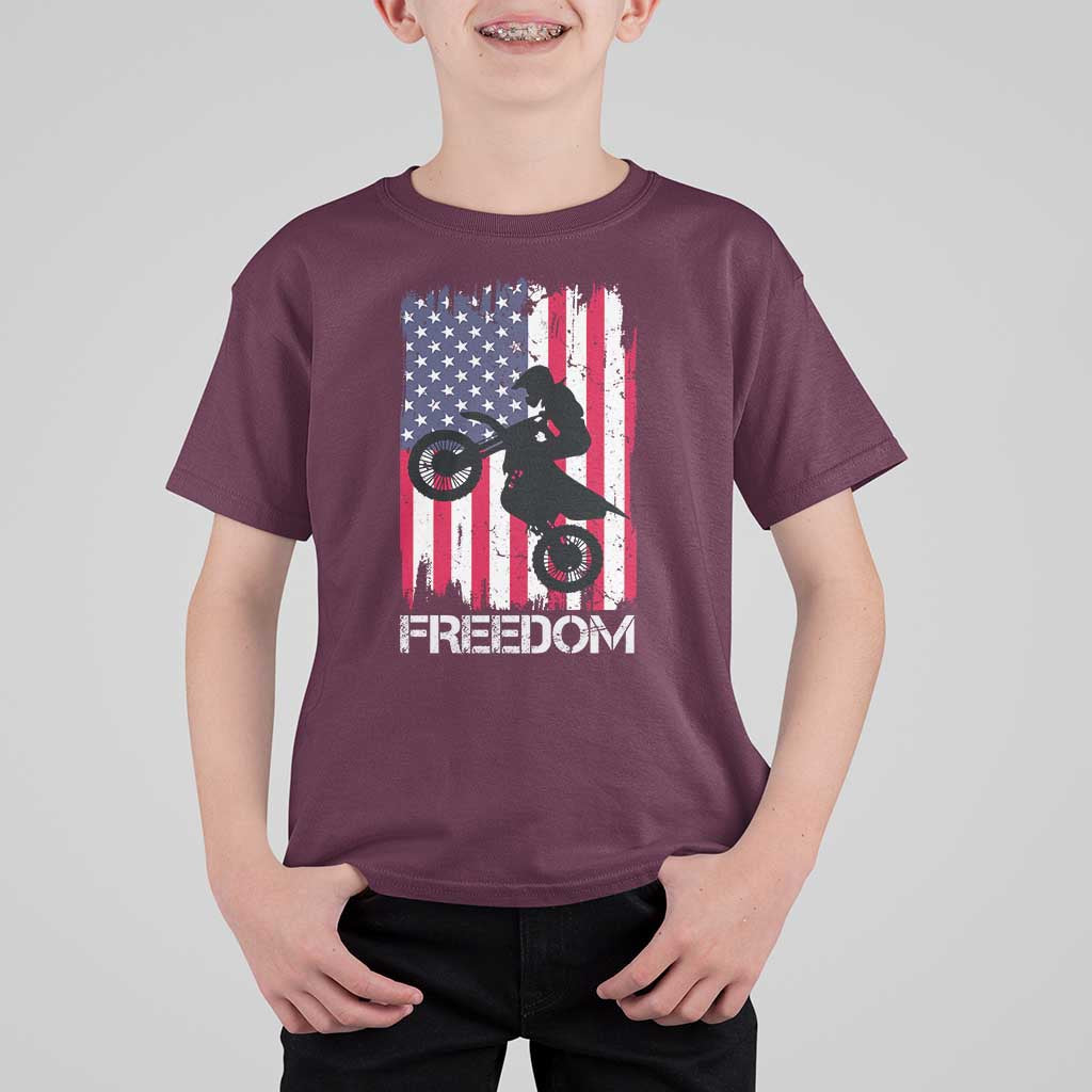 Freedom Motocross Dirt Bike T Shirt For Kid Patriotic American Flag - Wonder Print Shop