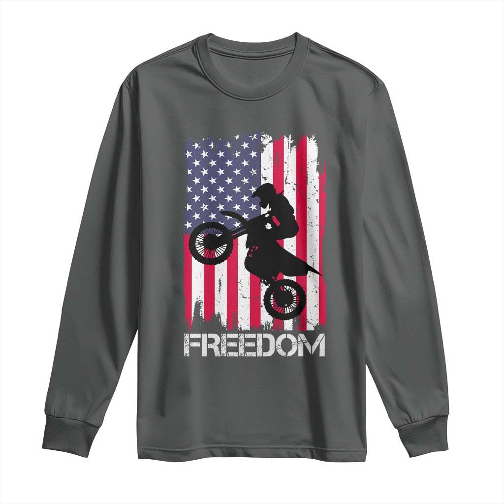 Freedom Motocross Dirt Bike Long Sleeve Shirt Patriotic American Flag - Wonder Print Shop