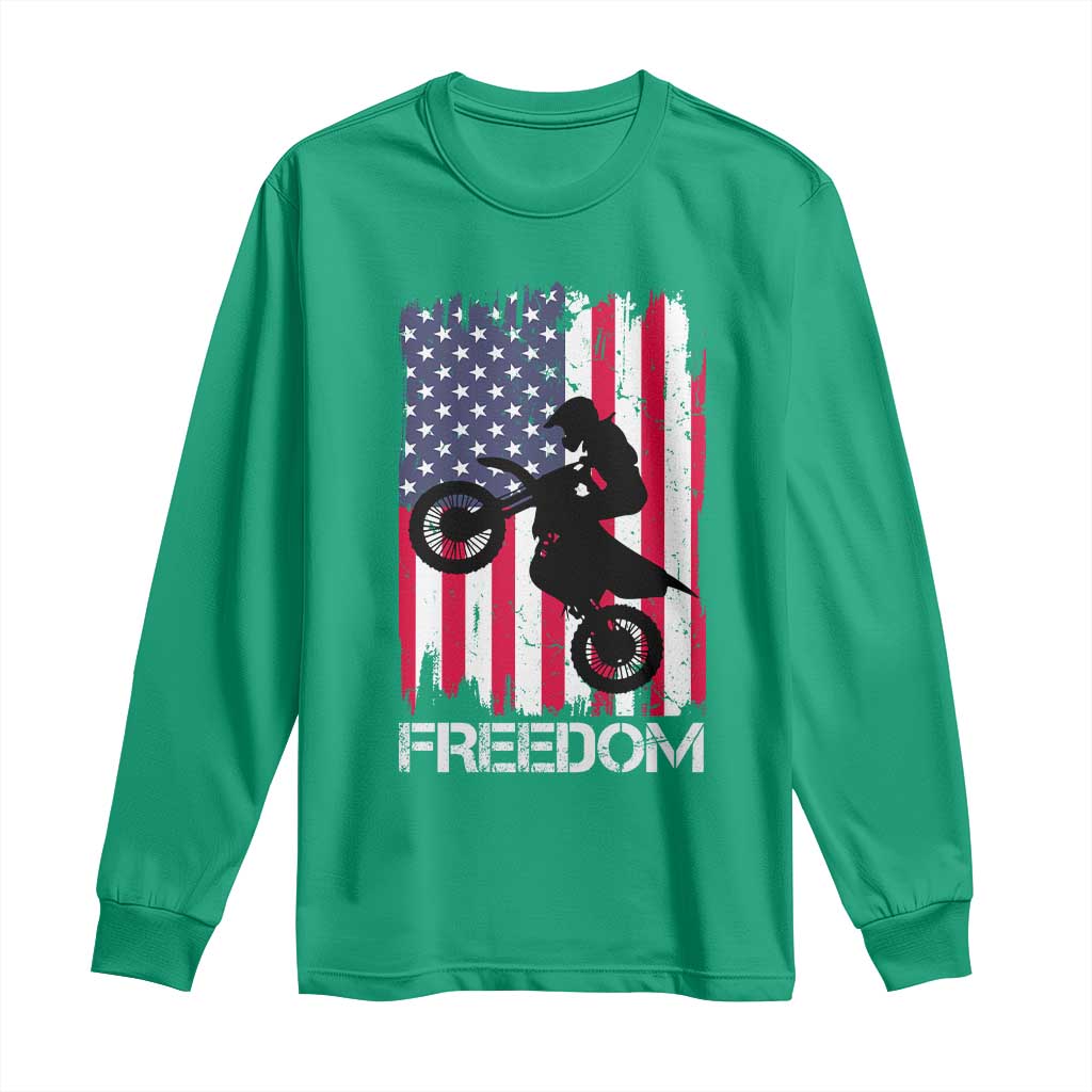 Freedom Motocross Dirt Bike Long Sleeve Shirt Patriotic American Flag - Wonder Print Shop