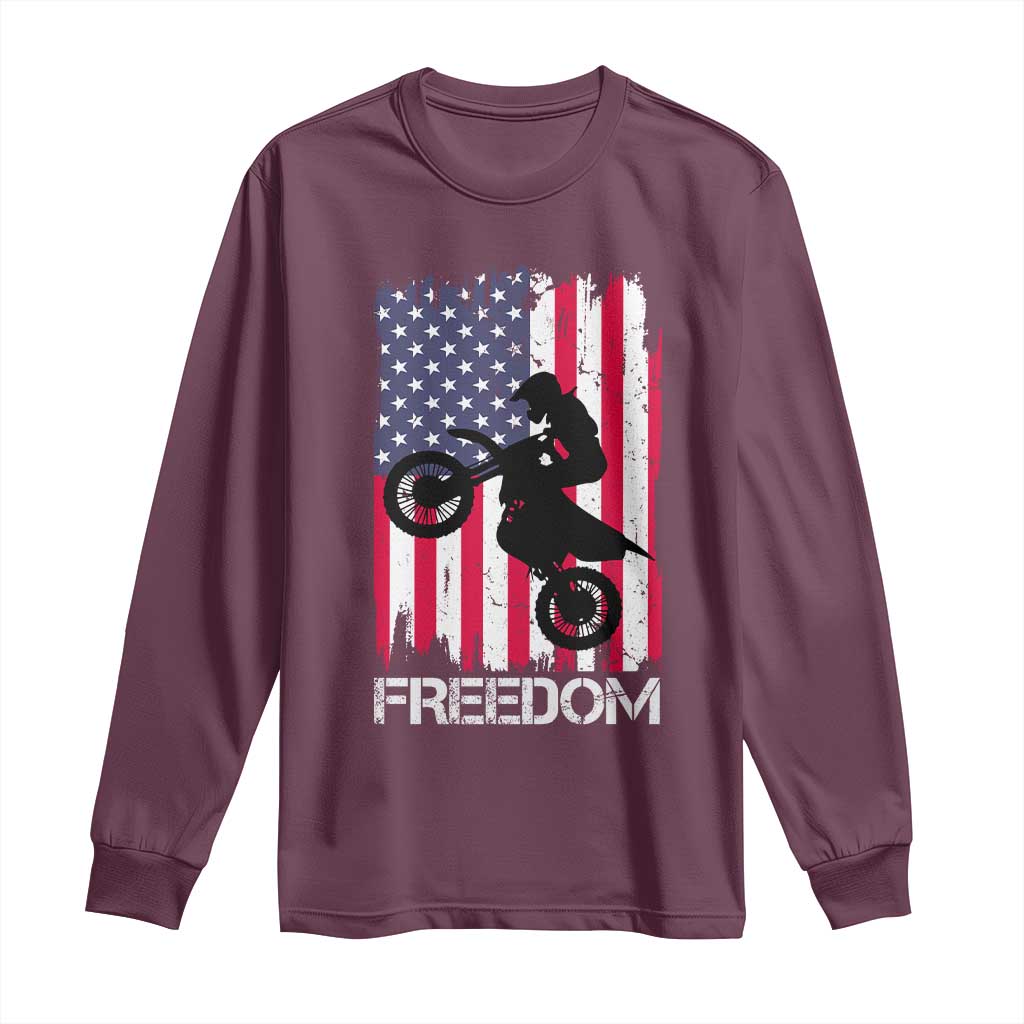 Freedom Motocross Dirt Bike Long Sleeve Shirt Patriotic American Flag - Wonder Print Shop