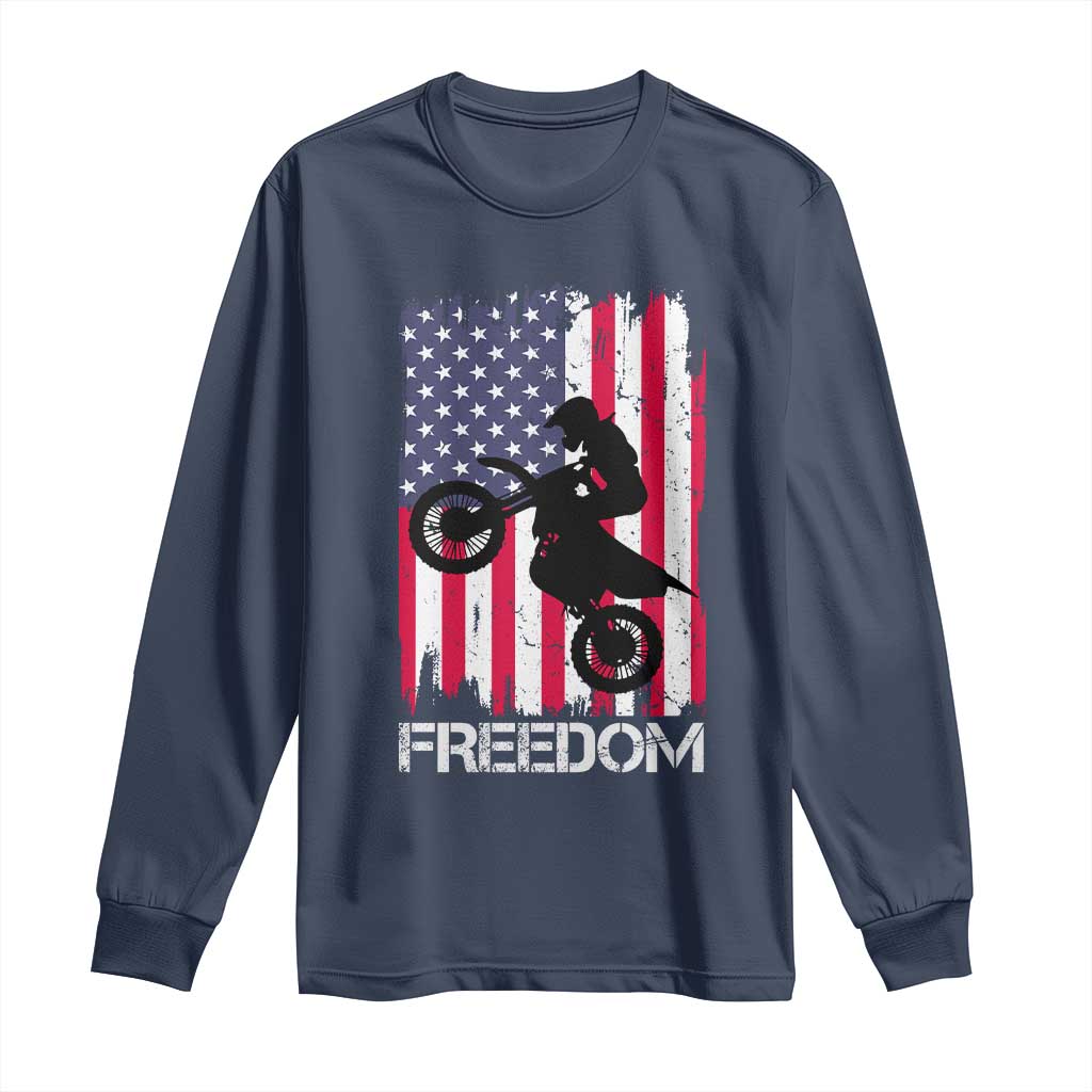 Freedom Motocross Dirt Bike Long Sleeve Shirt Patriotic American Flag - Wonder Print Shop