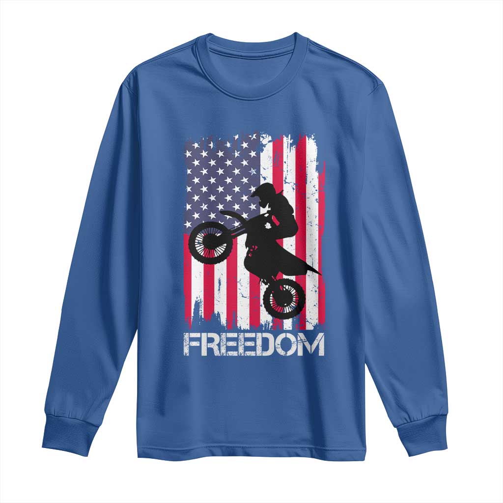 Freedom Motocross Dirt Bike Long Sleeve Shirt Patriotic American Flag - Wonder Print Shop