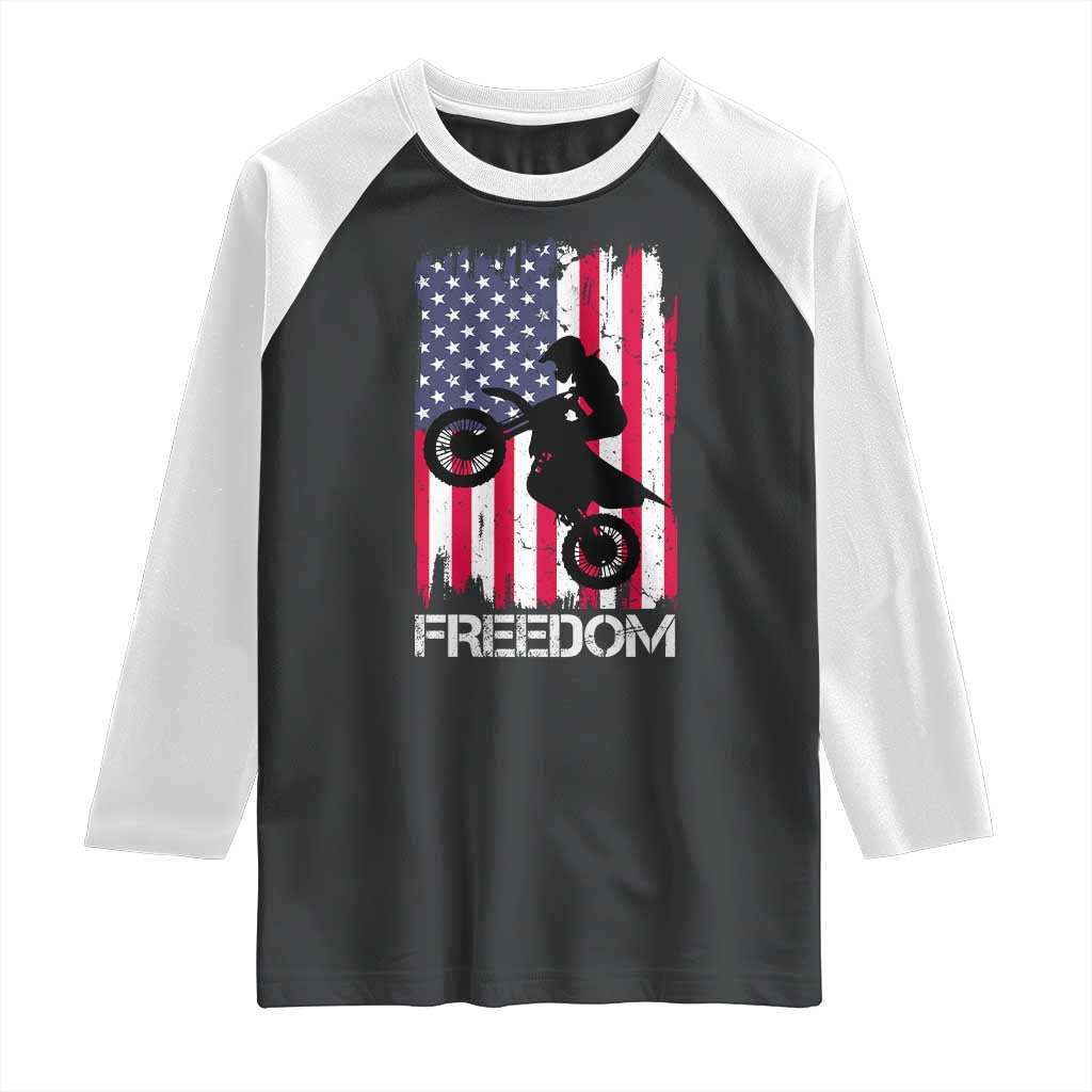 Freedom Motocross Dirt Bike Raglan Shirt Patriotic American Flag - Wonder Print Shop