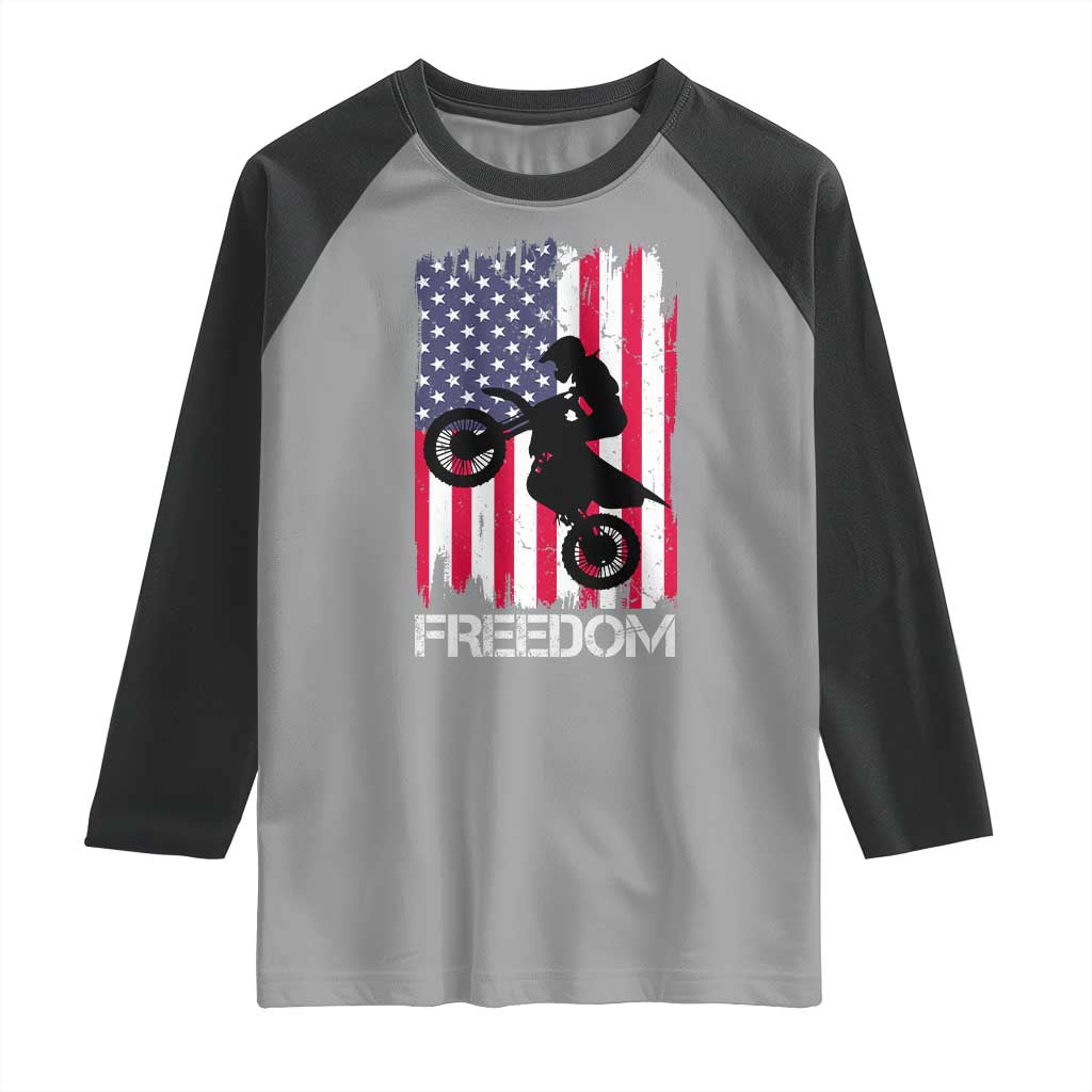 Freedom Motocross Dirt Bike Raglan Shirt Patriotic American Flag - Wonder Print Shop